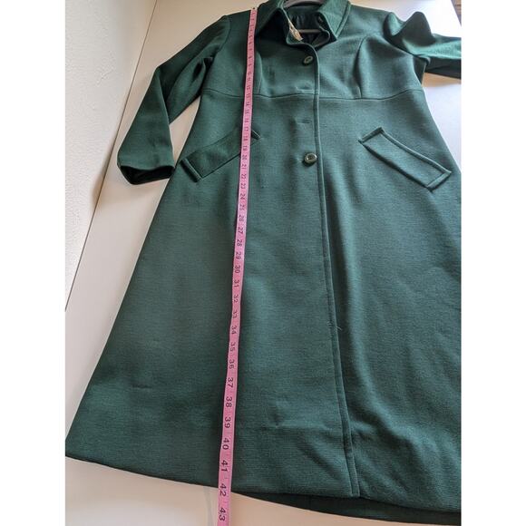 I. Magnin Pea Coat Knitted Wool Vintage 60s Duster Classic Winter Green Size 14 - Picture 16 of 16